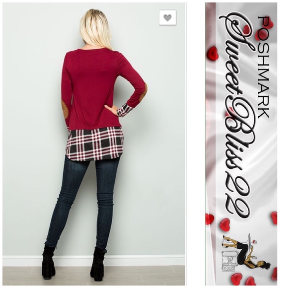 💄Wine Top with Faux Suede Sleeve Patch💄 - Picture 4 of 5